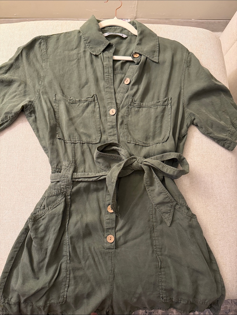 Zara Olive Green Button-Up romper